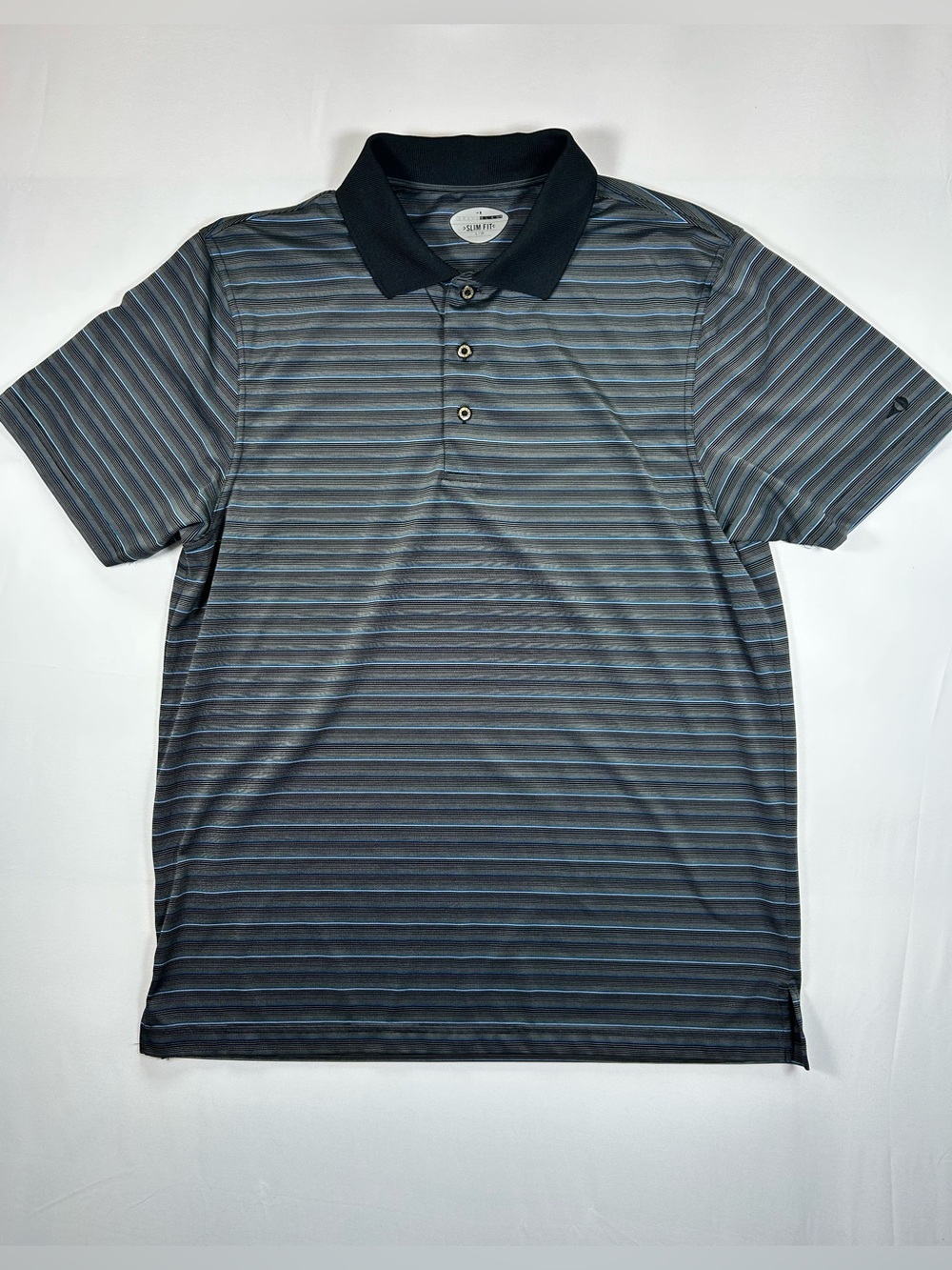 Grand Slam Mens 100% Polyester Slim Fit Golf Polo Striped Grey Black Size L